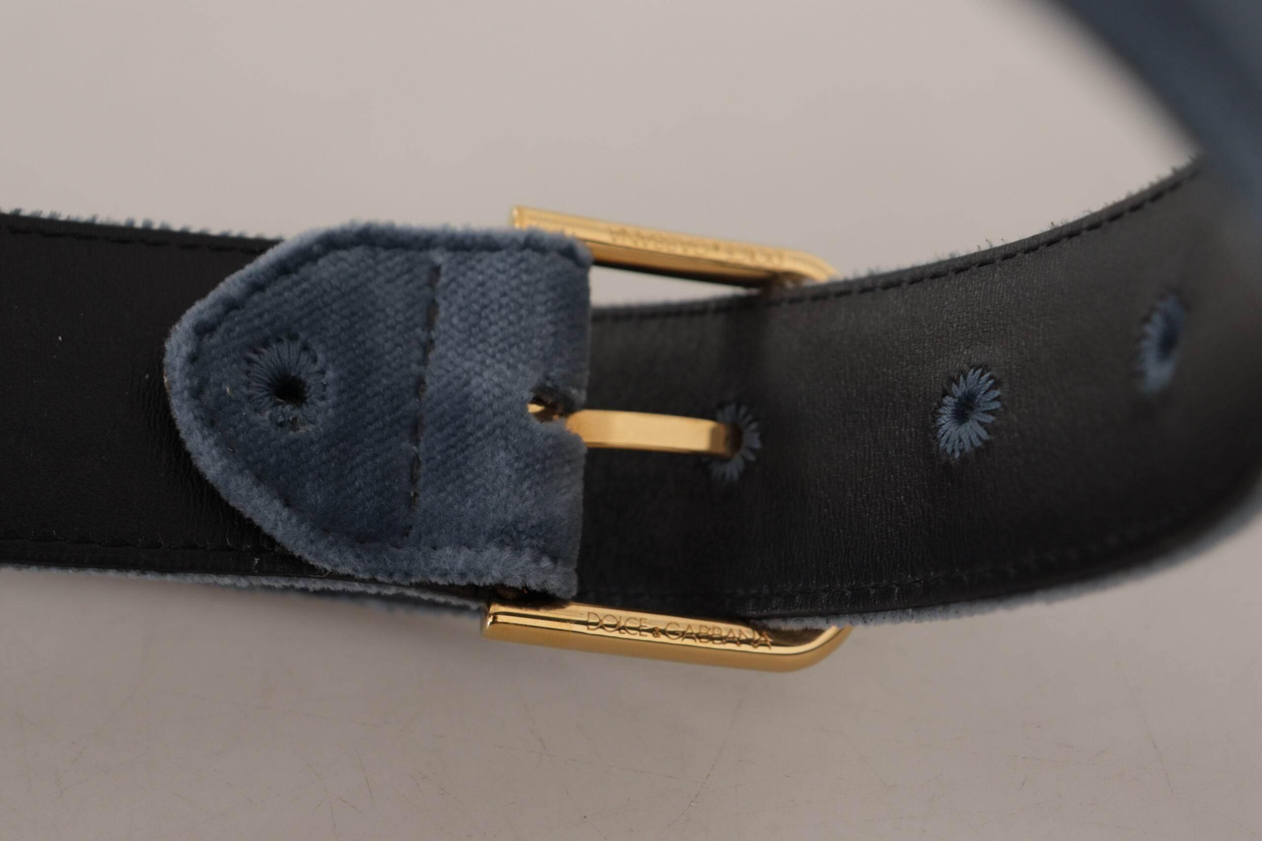 Dolce & Gabbana Elegant Navy Velvet Designer Belt - Hilstor