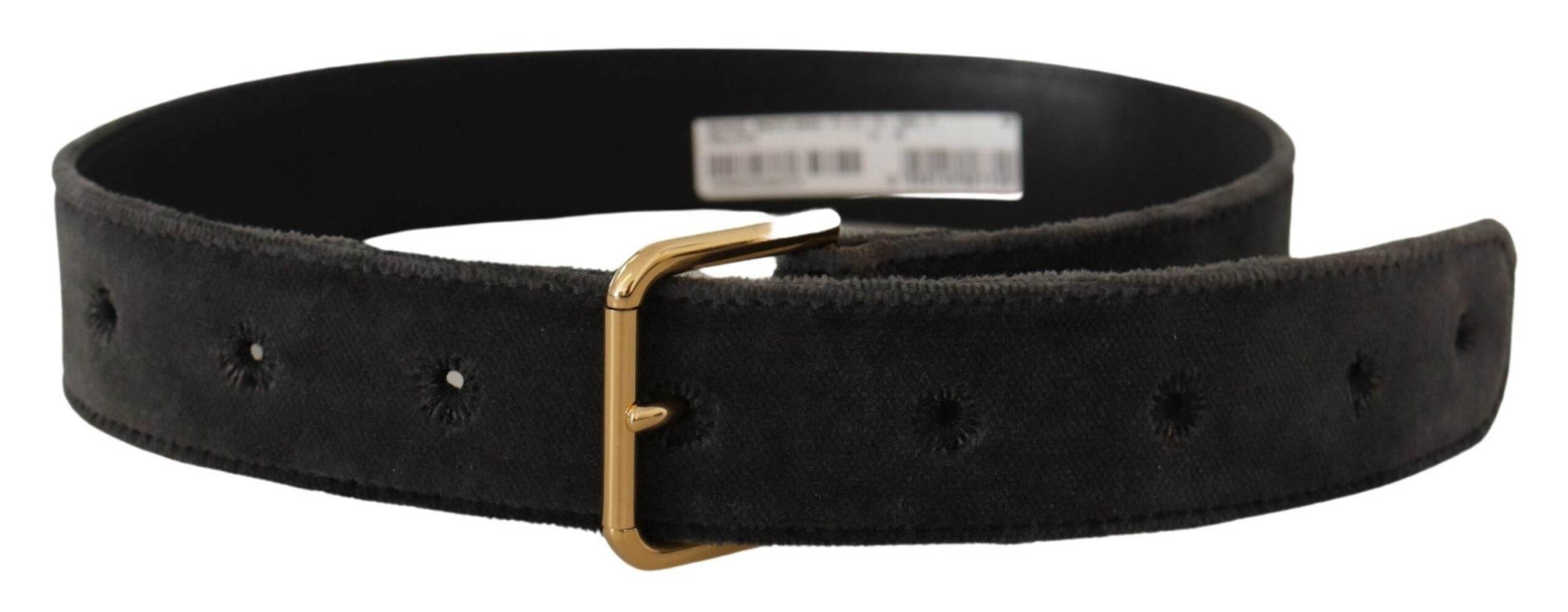 Dolce & Gabbana Elegant Velvet Belt with Engraved Buckle - Hilstor