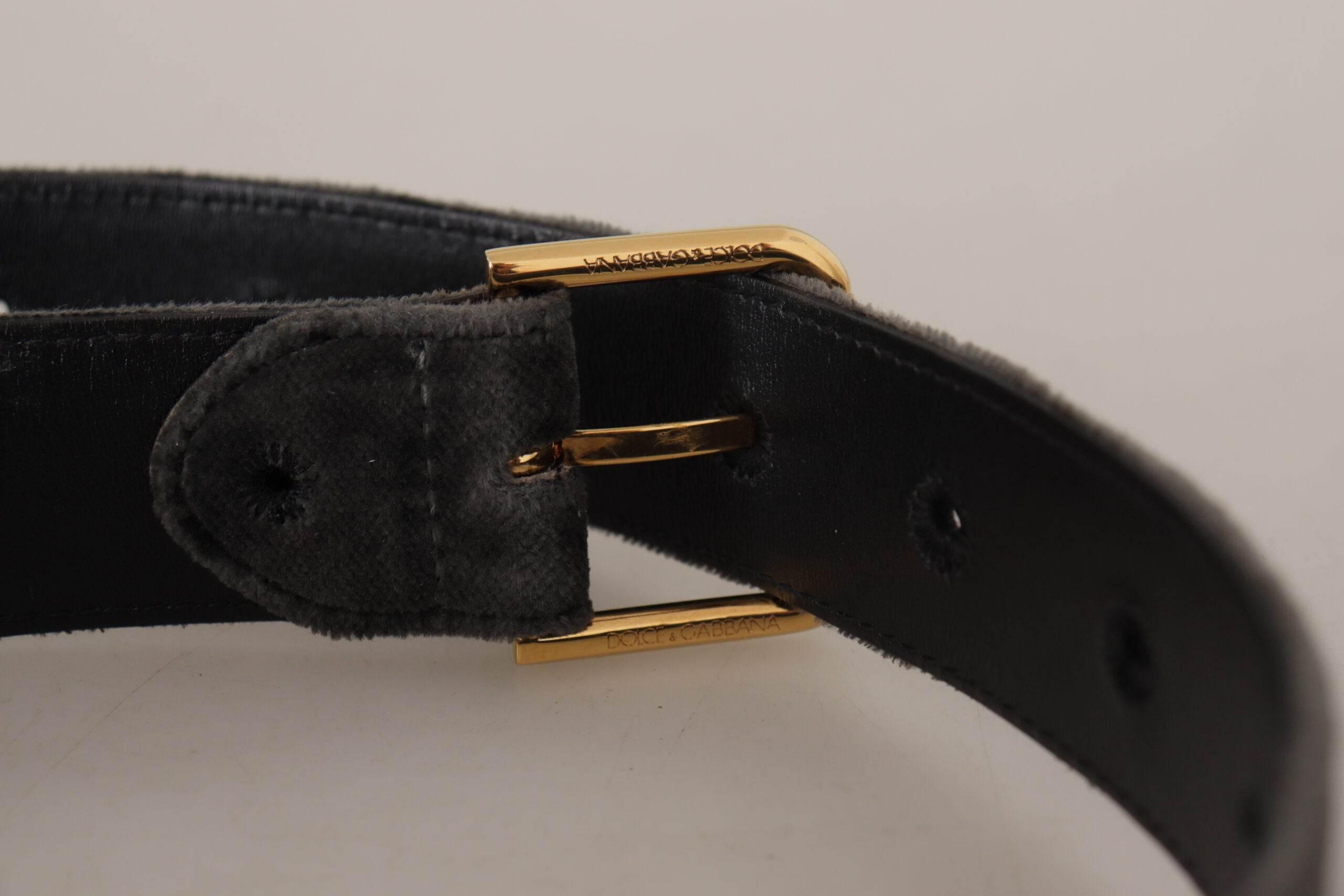 Dolce & Gabbana Elegant Velvet Belt with Engraved Buckle - Hilstor