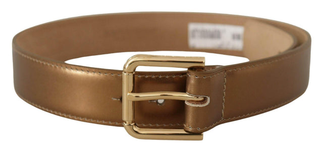 Dolce & Gabbana Bronze Leather Belt with Gold-Toned Buckle - Hilstor