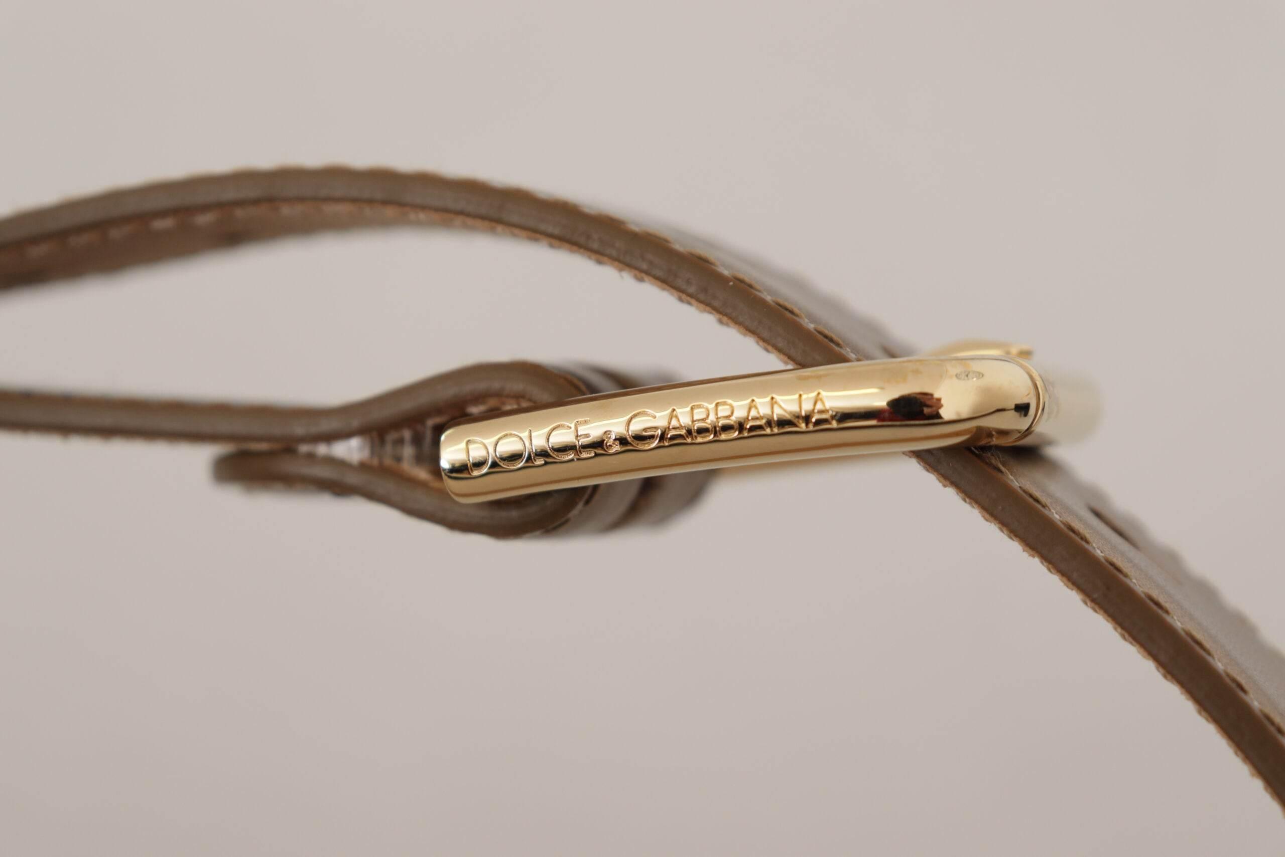 Dolce & Gabbana Bronze Leather Belt with Gold-Toned Buckle - Hilstor
