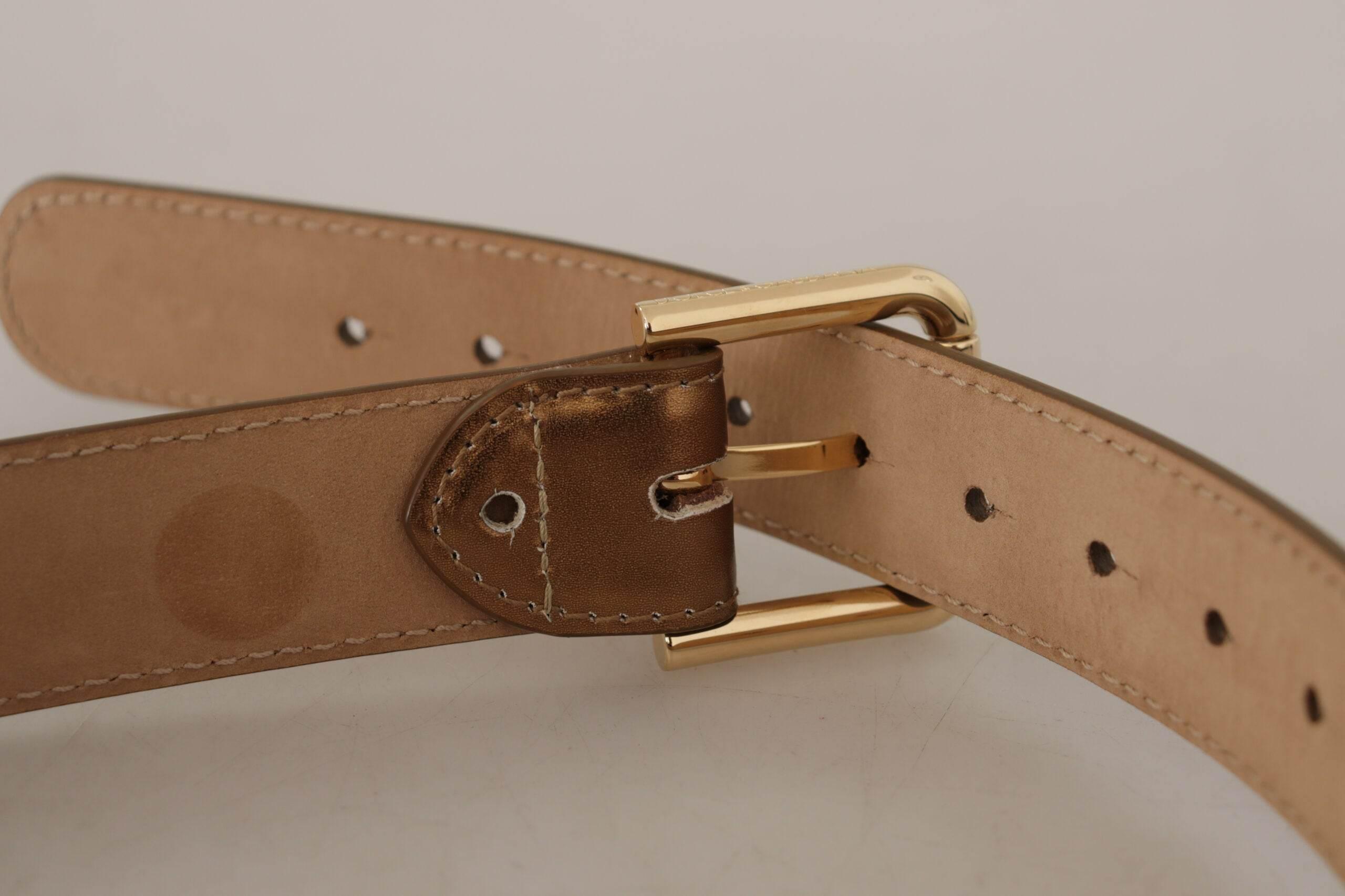Dolce & Gabbana Bronze Leather Belt with Gold-Toned Buckle - Hilstor