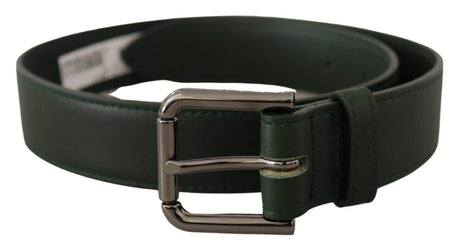 Dolce & Gabbana Elegant Dark Green Leather Belt with Logo Buckle - Hilstor