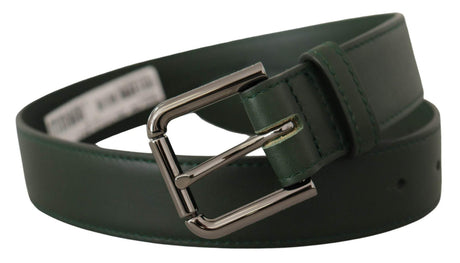 Dolce & Gabbana Elegant Dark Green Leather Belt with Logo Buckle - Hilstor