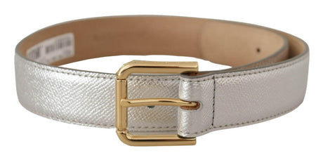 Dolce & Gabbana Elegant Silver Leather Belt with Engraved Buckle - Hilstor