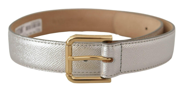 Dolce & Gabbana Elegant Silver Leather Belt with Engraved Buckle - Hilstor