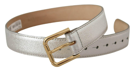 Dolce & Gabbana Elegant Silver Leather Belt with Engraved Buckle - Hilstor