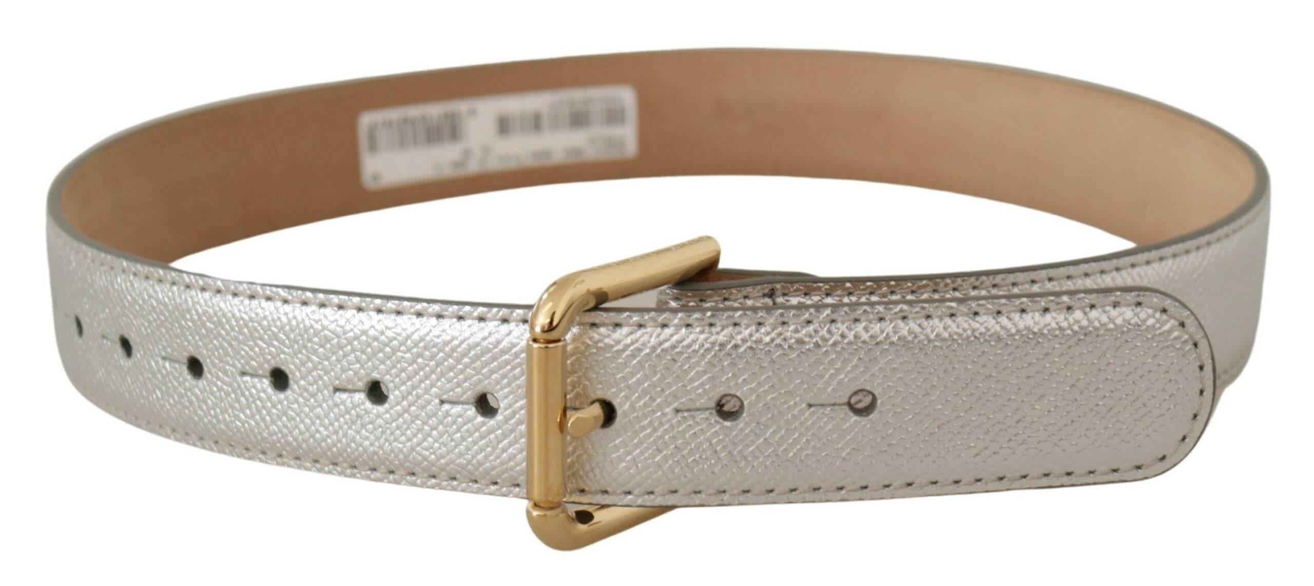 Dolce & Gabbana Elegant Silver Leather Belt with Engraved Buckle - Hilstor