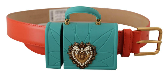 Dolce & Gabbana Chic Orange Leather Belt with Headphone Case - Hilstor