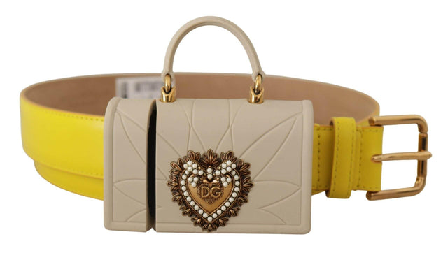Dolce & Gabbana Chic Yellow Leather Belt with Headphone Case - Hilstor