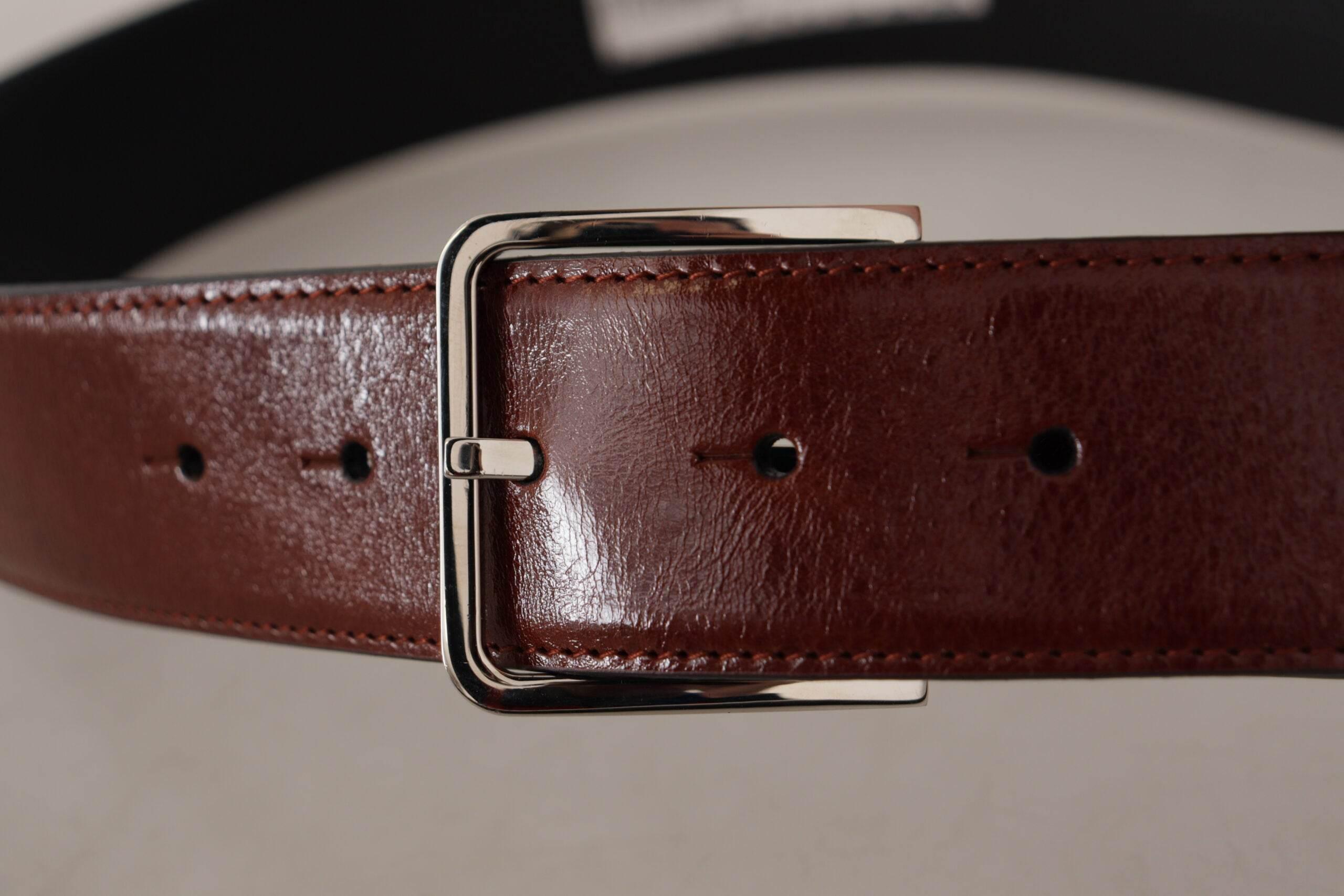 Dolce & Gabbana Elegant Leather Belt with Engraved Buckle - Hilstor