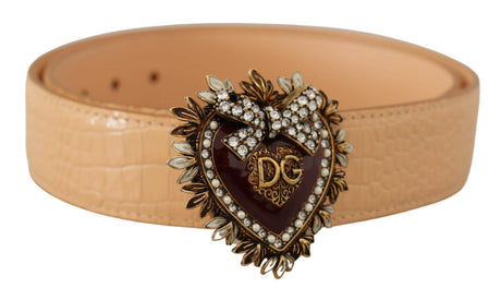 Dolce & Gabbana Enchanting Nude Leather Belt with Engraved Buckle - Hilstor