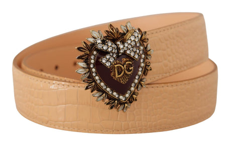 Dolce & Gabbana Enchanting Nude Leather Belt with Engraved Buckle - Hilstor
