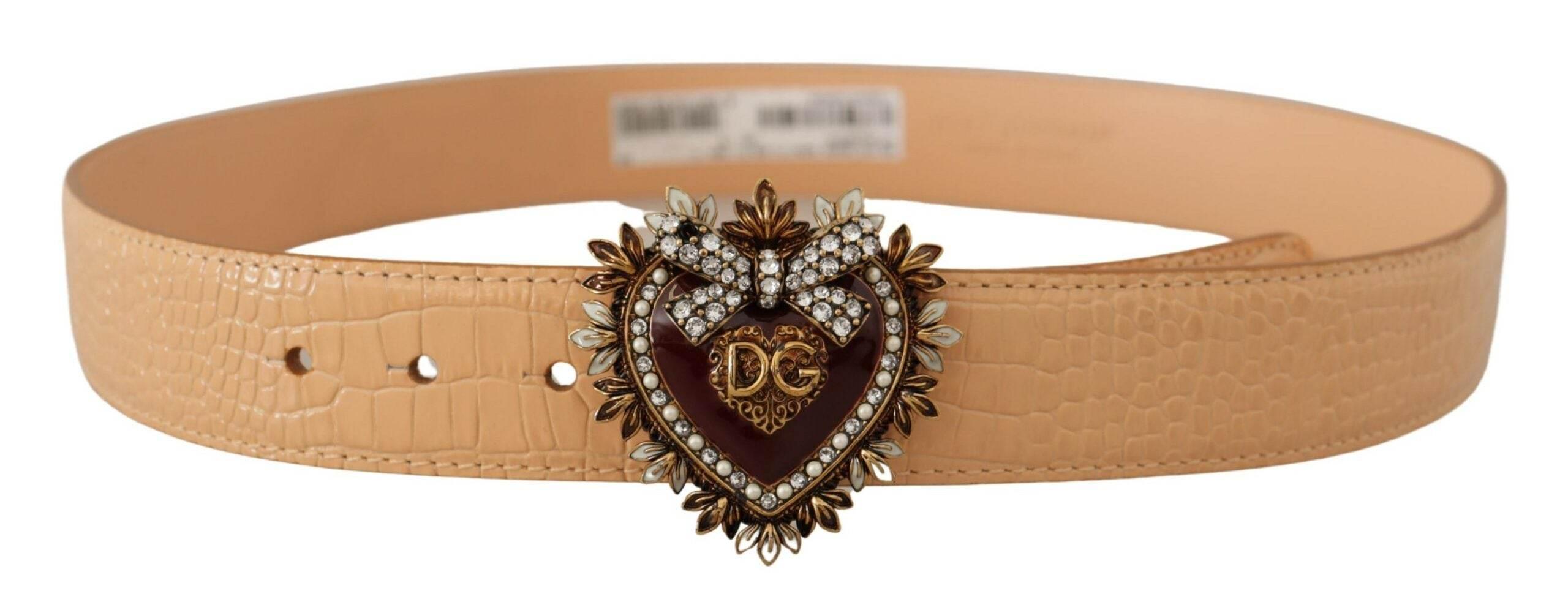 Dolce & Gabbana Beige Croc Pattern DEVOTION Heart DG Waist Buckle Belt - Hilstor