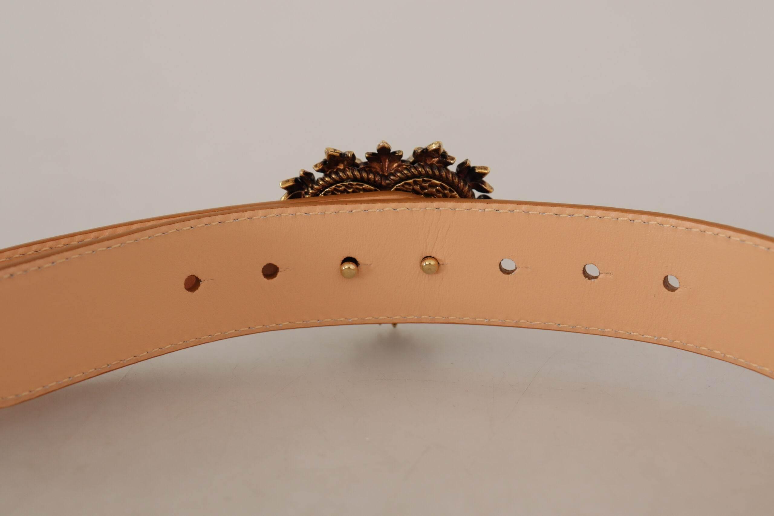 Dolce & Gabbana Beige Croc Pattern DEVOTION Heart DG Waist Buckle Belt - Hilstor