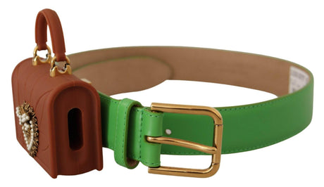 Dolce & Gabbana Chic Emerald Leather Belt with Engraved Buckle - Hilstor