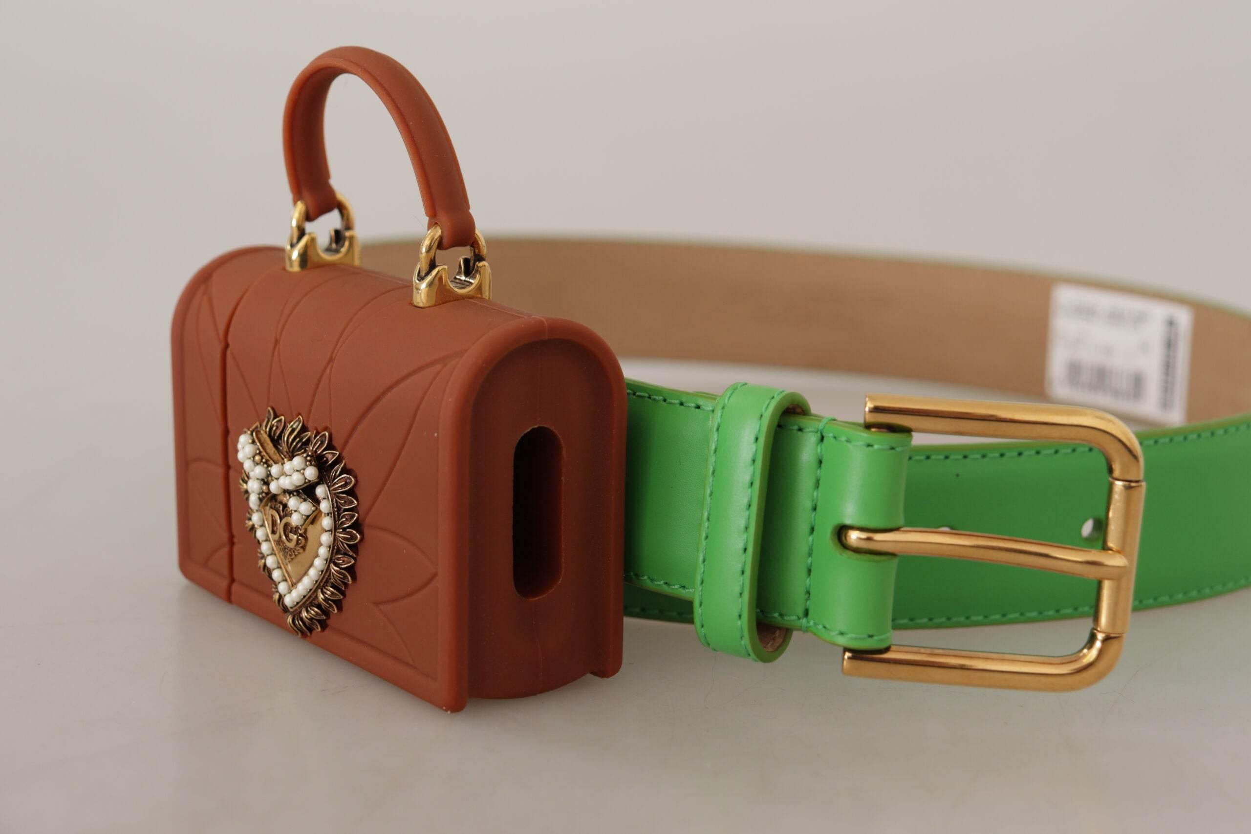 Dolce & Gabbana Chic Emerald Leather Belt with Engraved Buckle - Hilstor
