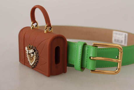 Dolce & Gabbana Chic Emerald Leather Belt with Engraved Buckle - Hilstor