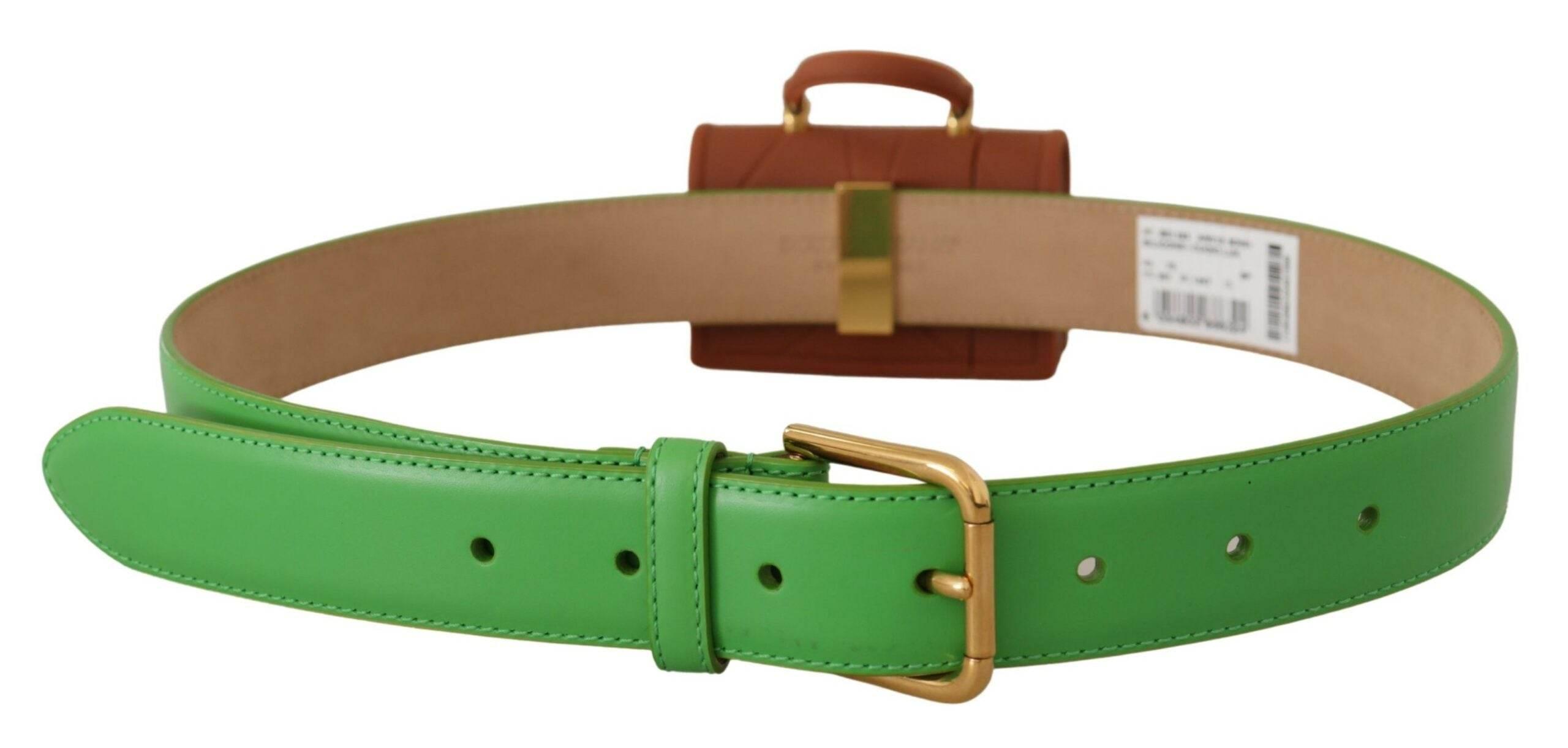 Dolce & Gabbana Chic Emerald Leather Belt with Engraved Buckle - Hilstor
