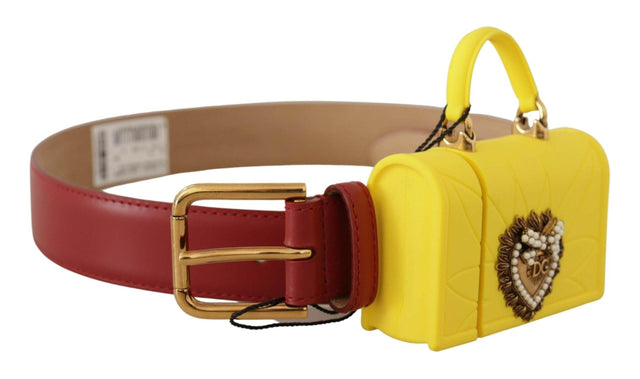 Dolce & Gabbana Elegant Red Leather Engraved Buckle Belt - Hilstor
