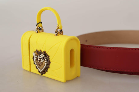 Dolce & Gabbana Elegant Red Leather Engraved Buckle Belt - Hilstor