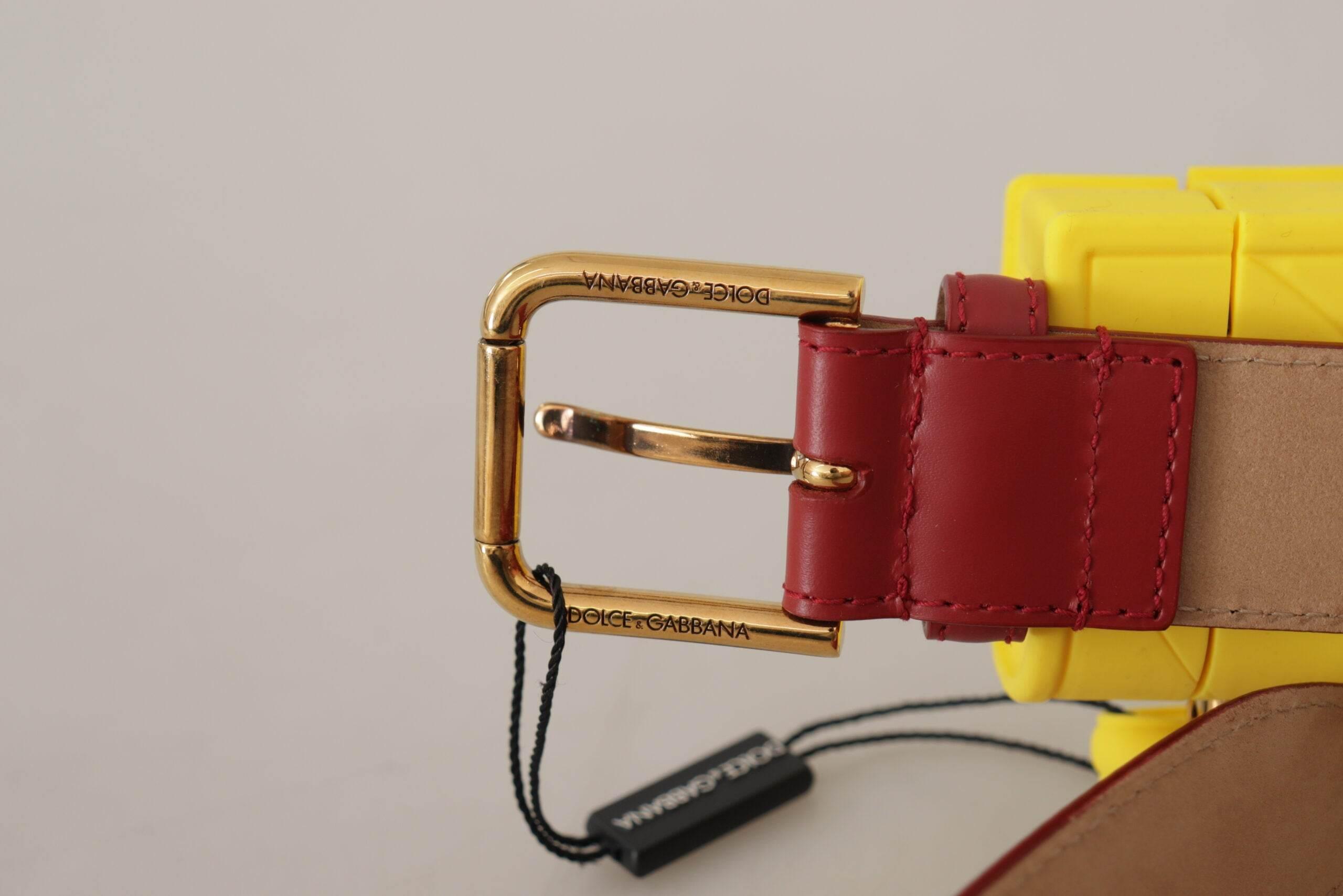 Dolce & Gabbana Elegant Red Leather Engraved Buckle Belt - Hilstor