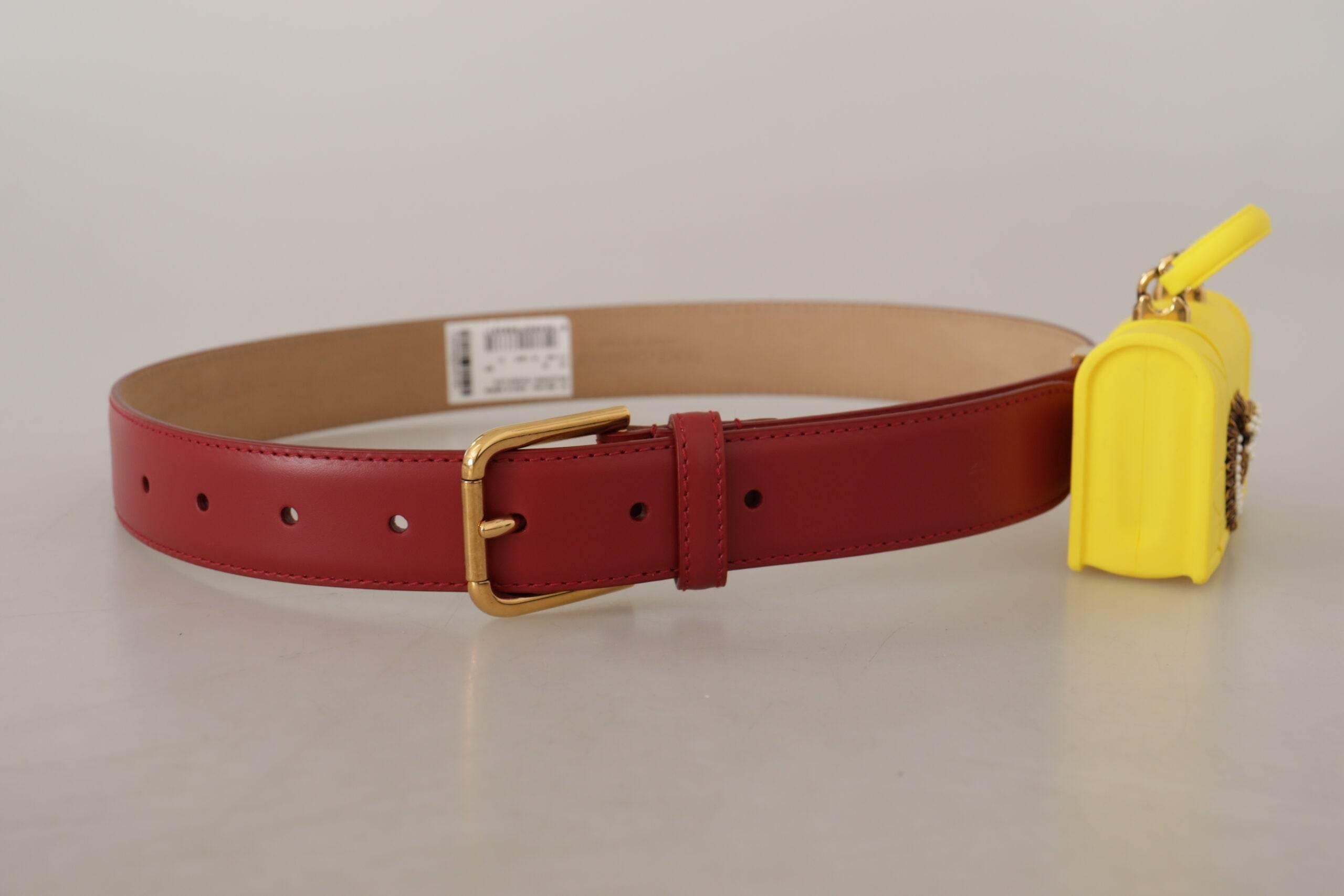 Dolce & Gabbana Elegant Red Leather Engraved Buckle Belt - Hilstor