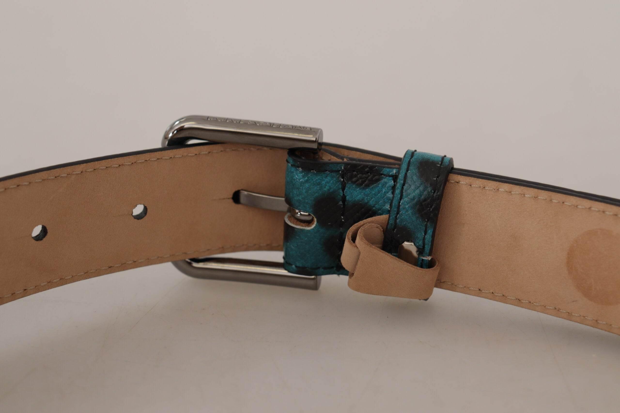 Dolce & Gabbana Engraved Logo Leather Belt in Blue Green - Hilstor
