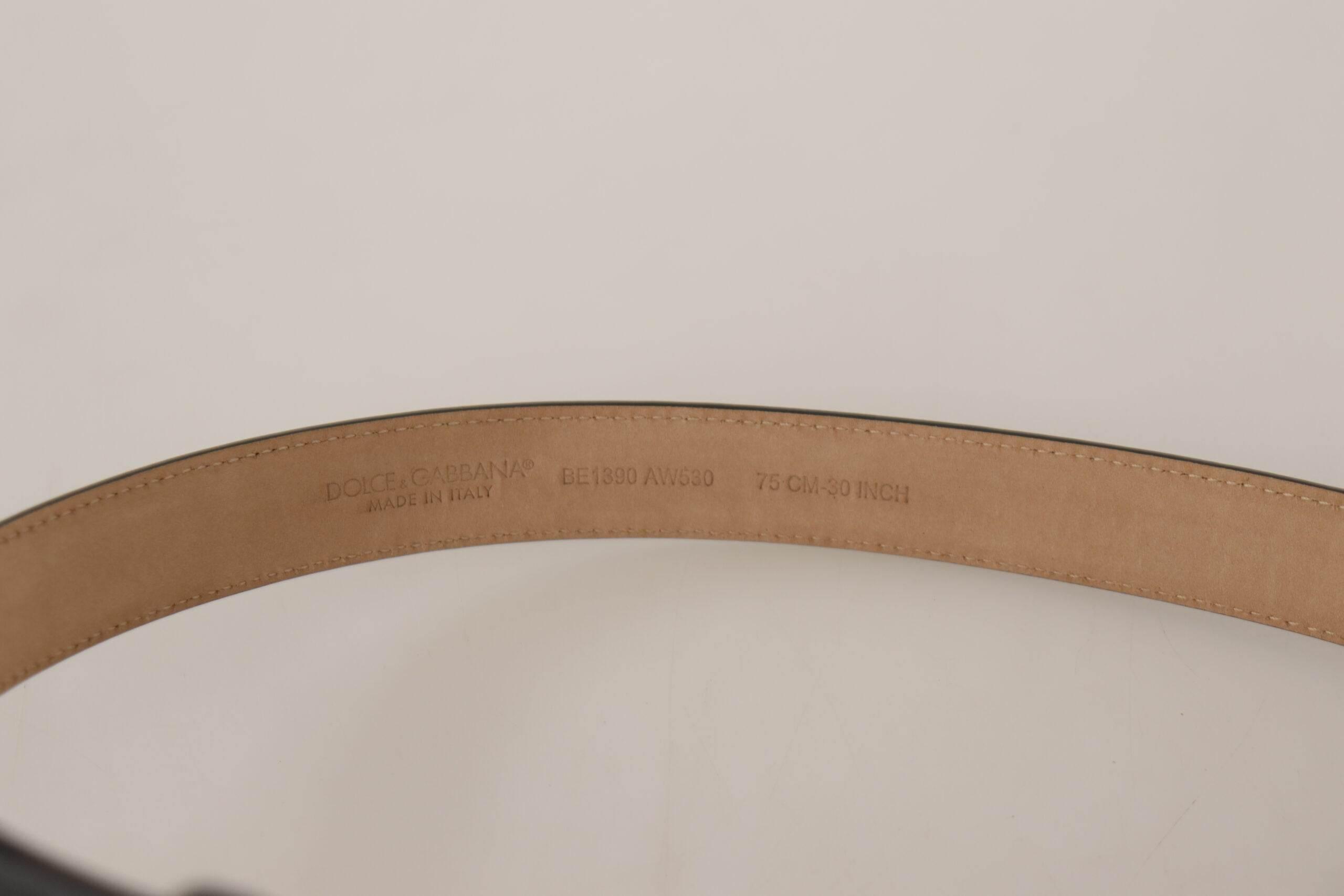 Dolce & Gabbana Elegant Black Leather Belt with Engraved Buckle - Hilstor