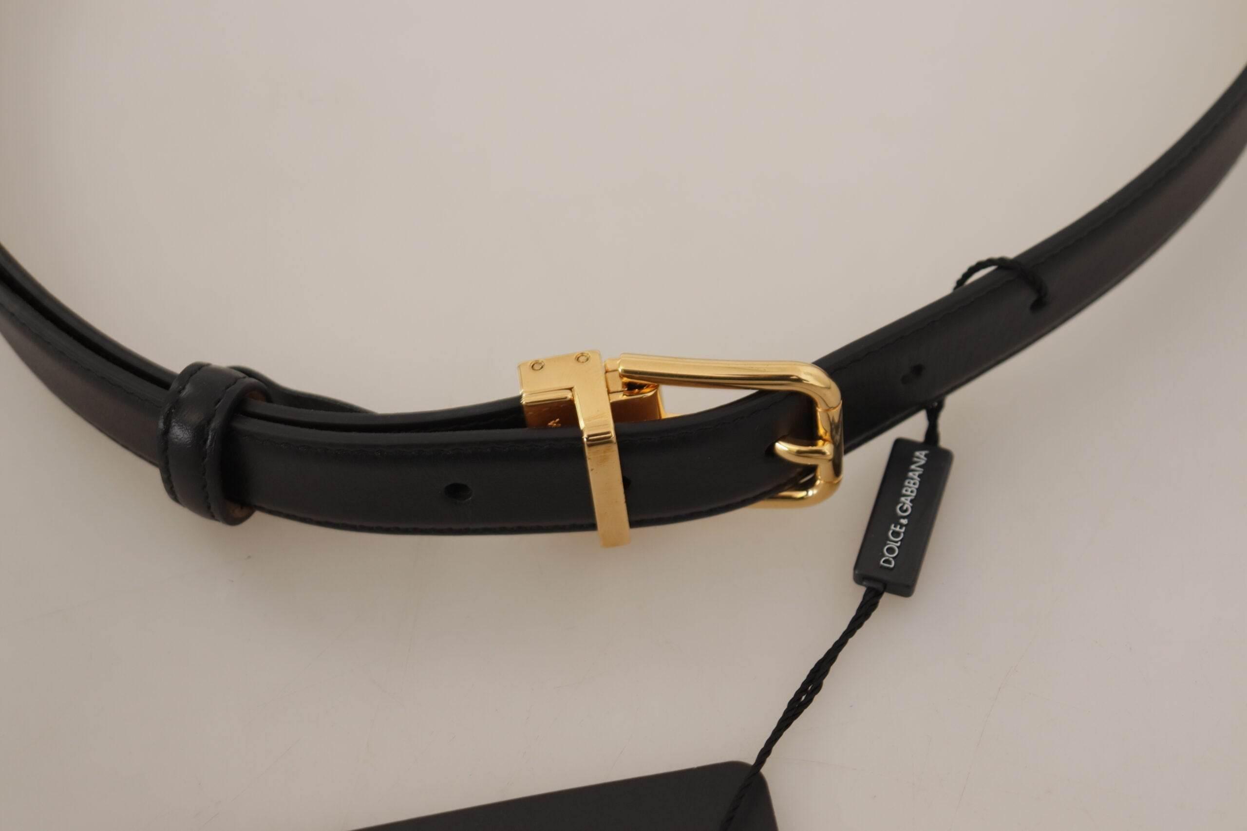 Dolce & Gabbana Elegant Black Leather Belt with Engraved Buckle - Hilstor