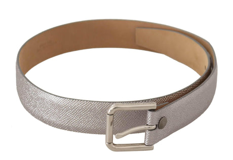 Dolce & Gabbana Elegant Silver Leather Belt with Engraved Buckle - Hilstor