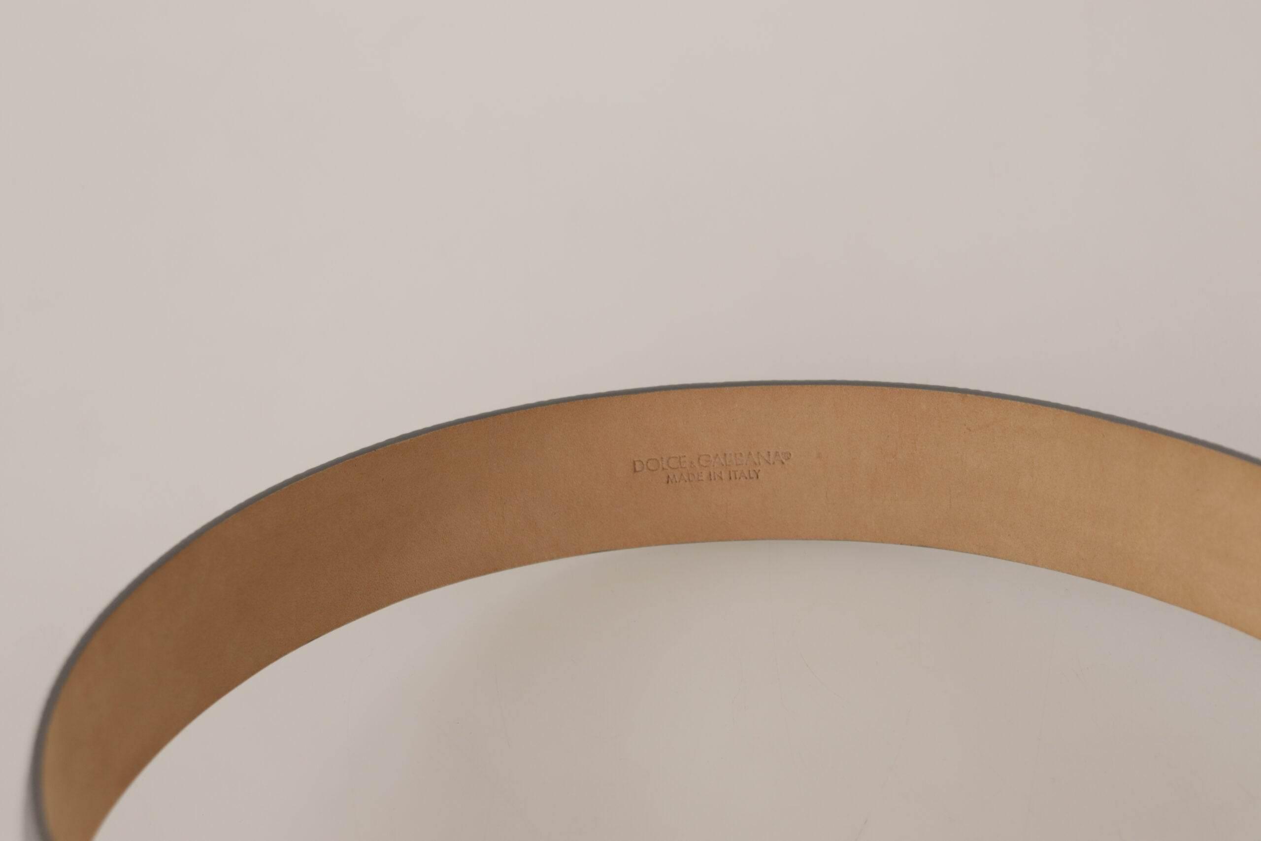 Dolce & Gabbana Elegant Silver Leather Belt with Engraved Buckle - Hilstor