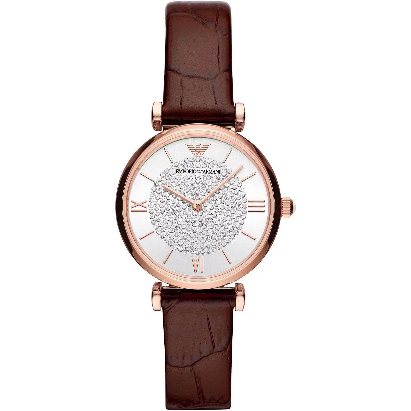 Emporio Armani Elegant Bordeaux Leather Watch for Women - Hilstor