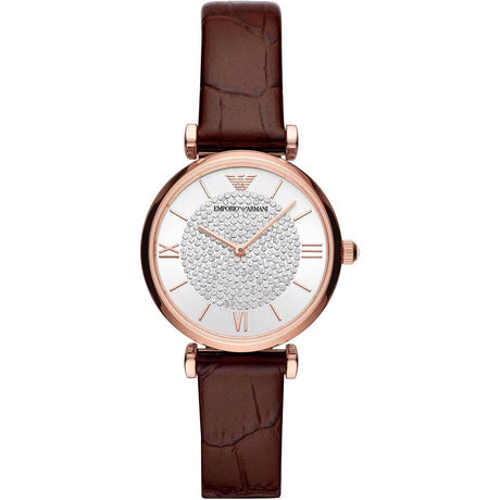 Emporio Armani Elegant Bordeaux Leather Watch for Women - Hilstor