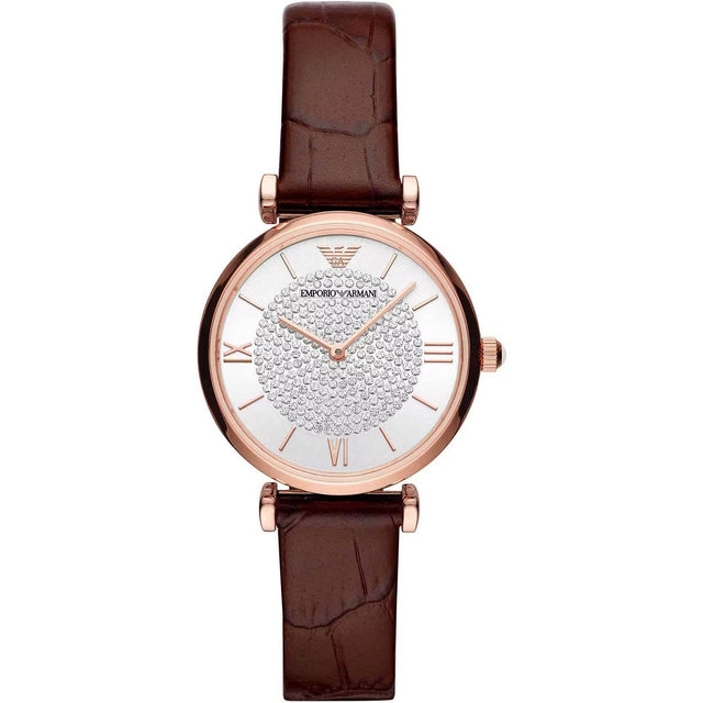 Emporio Armani Elegant Bordeaux Leather Watch for Women - Hilstor