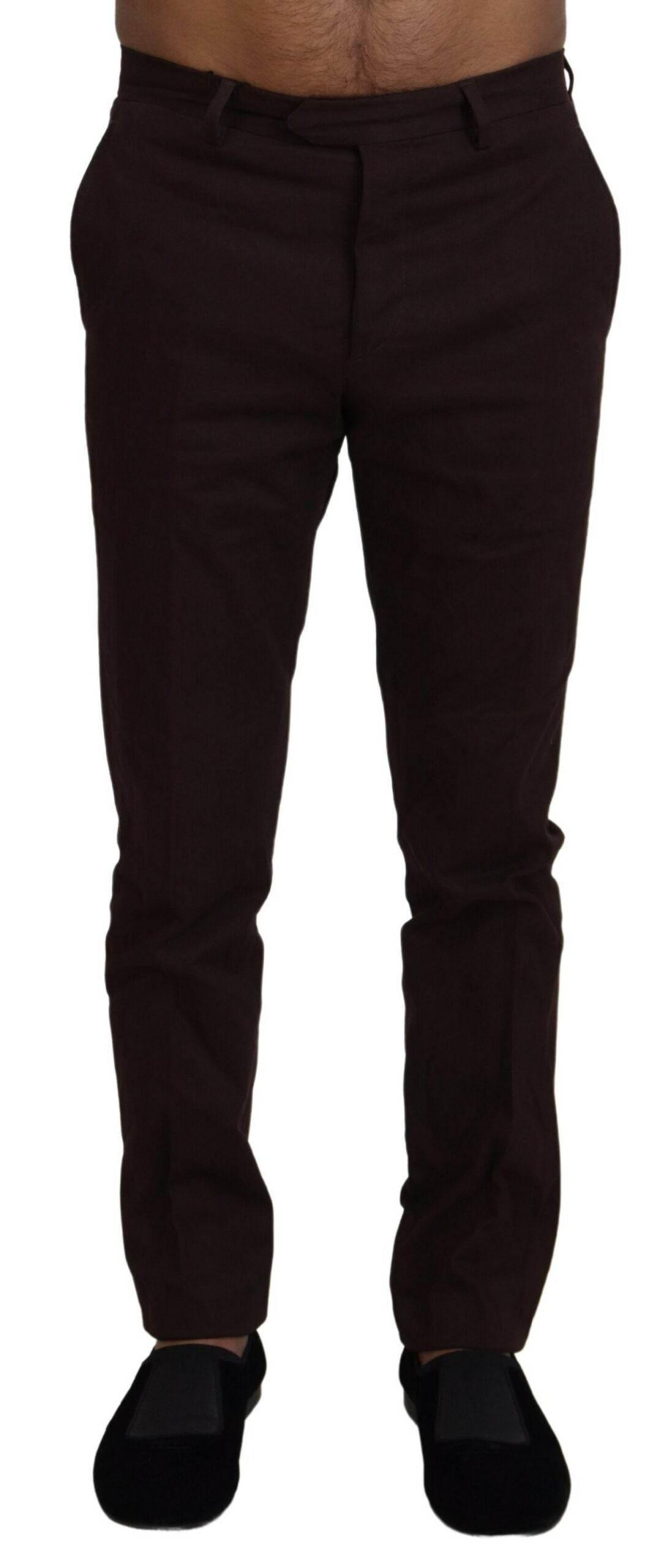 BENCIVENGA Brown Cotton Tapered Formal Men Pants - Hilstor