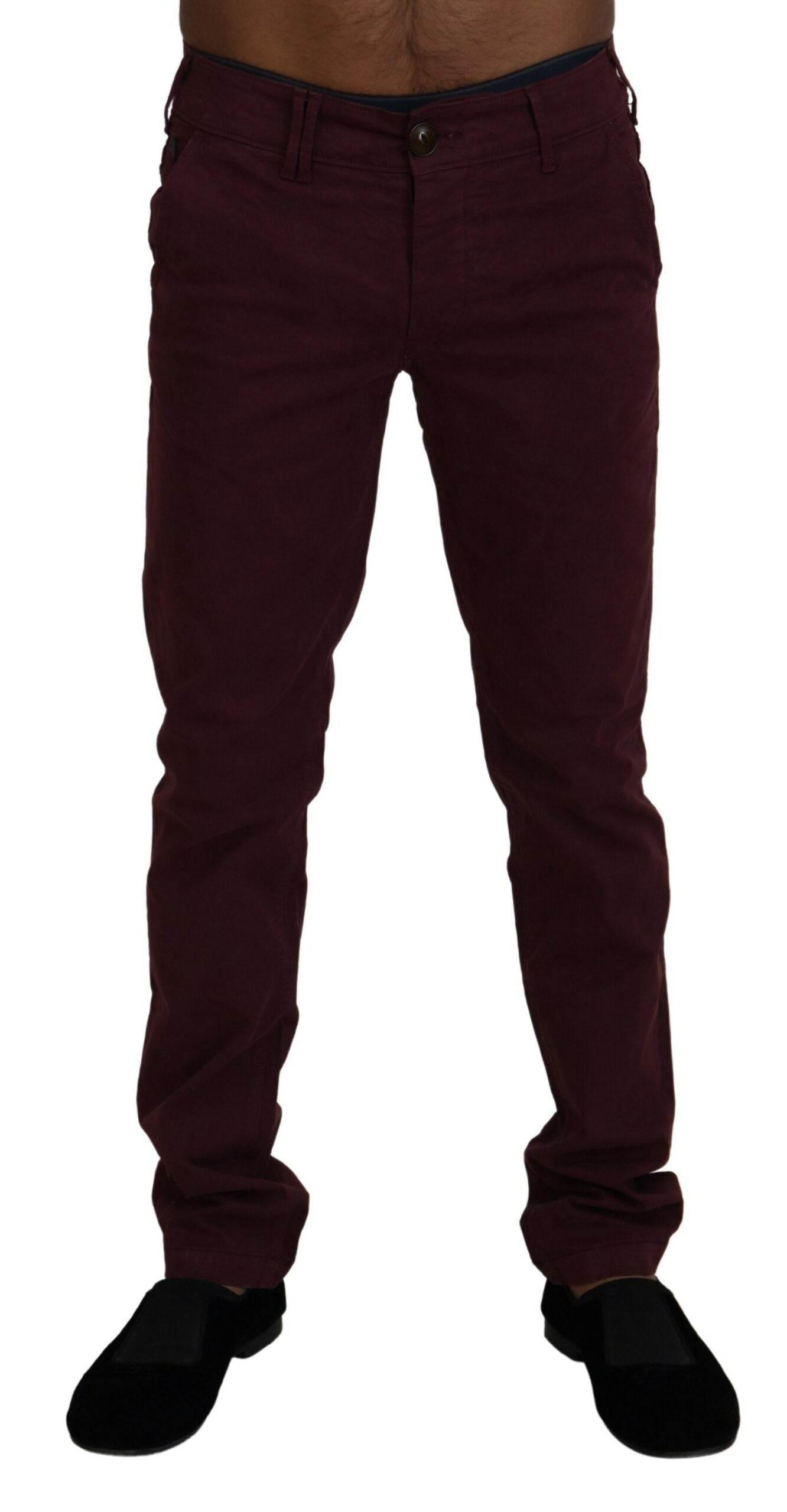 CYCLE Maroon Skinny Fit Cotton Pants - Hilstor