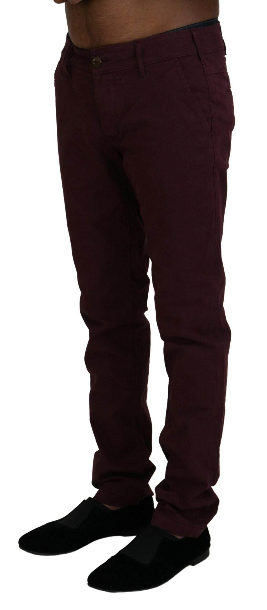 CYCLE Maroon Skinny Fit Cotton Pants - Hilstor