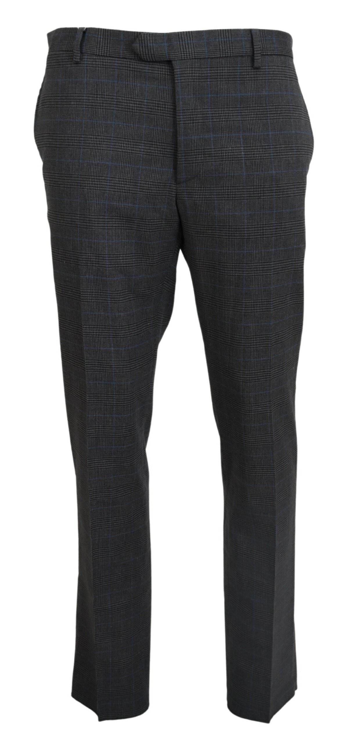 BENCIVENGA Gray Checkered Wool Dress Formal Pants - Hilstor
