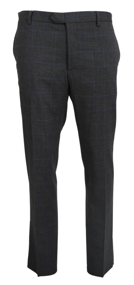 BENCIVENGA Gray Checkered Wool Dress Formal Pants - Hilstor