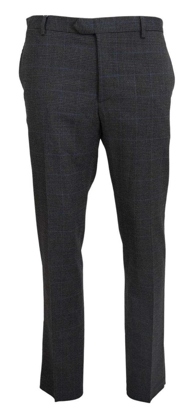 BENCIVENGA Gray Checkered Wool Dress Formal Pants - Hilstor