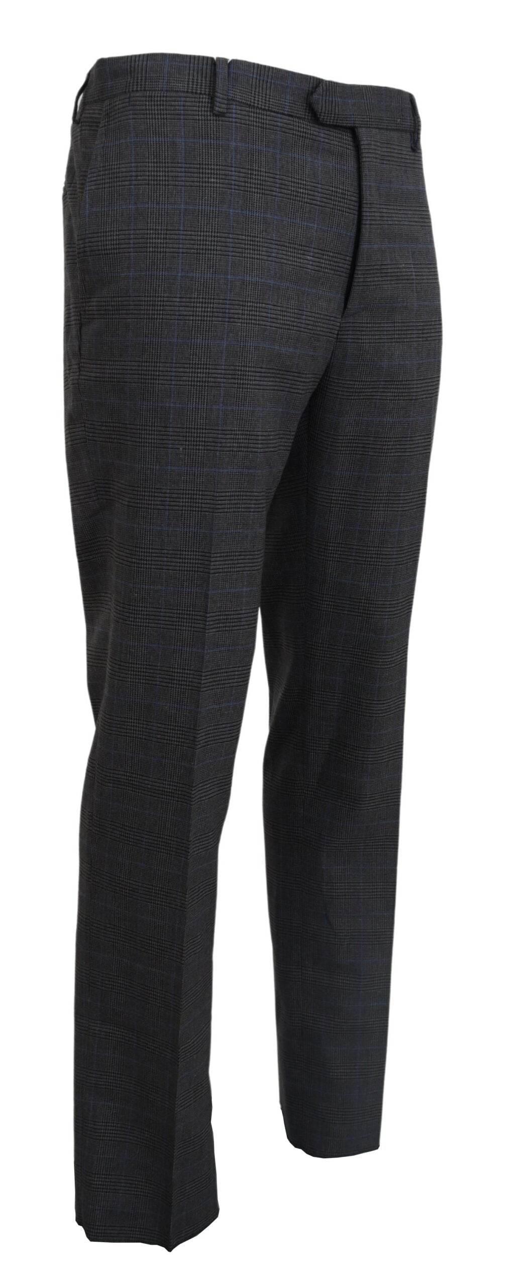 BENCIVENGA Gray Checkered Wool Dress Formal Pants - Hilstor