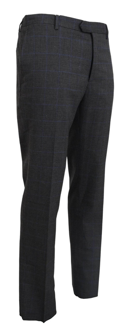 BENCIVENGA Gray Checkered Wool Dress Formal Pants - Hilstor