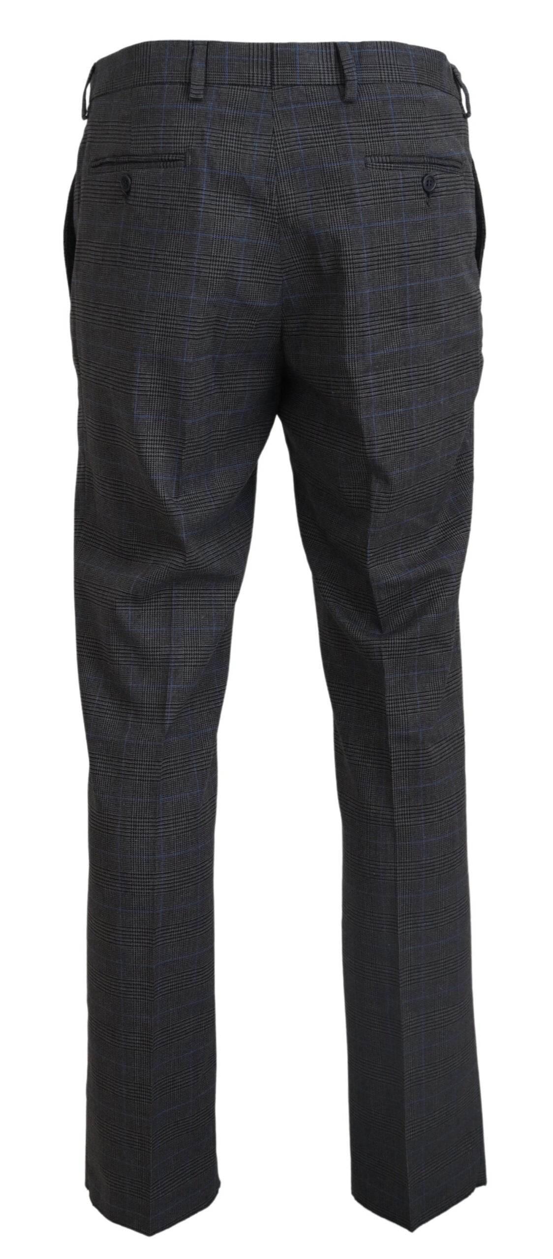 BENCIVENGA Gray Checkered Wool Dress Formal Pants - Hilstor