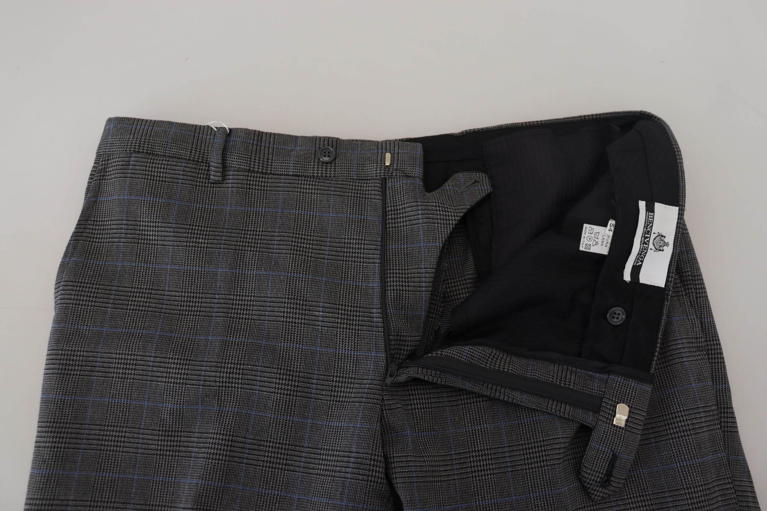 BENCIVENGA Gray Checkered Wool Dress Formal Pants - Hilstor