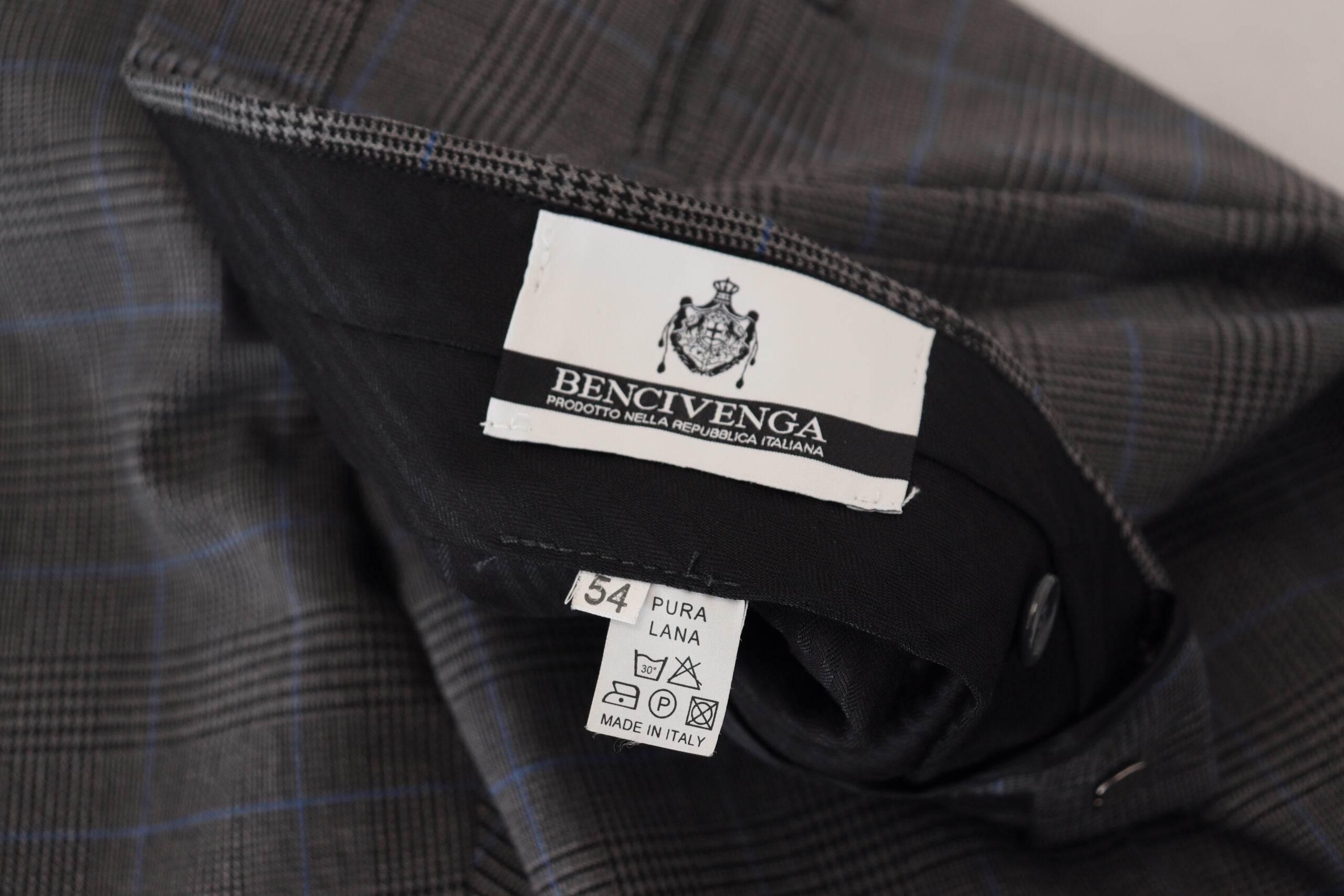 BENCIVENGA Gray Checkered Wool Dress Formal Pants - Hilstor