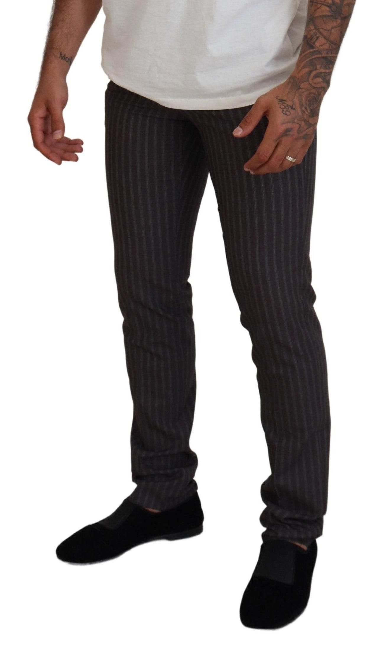 BENCIVENGA Brown Stripes Slim Fit Men Pants - Hilstor