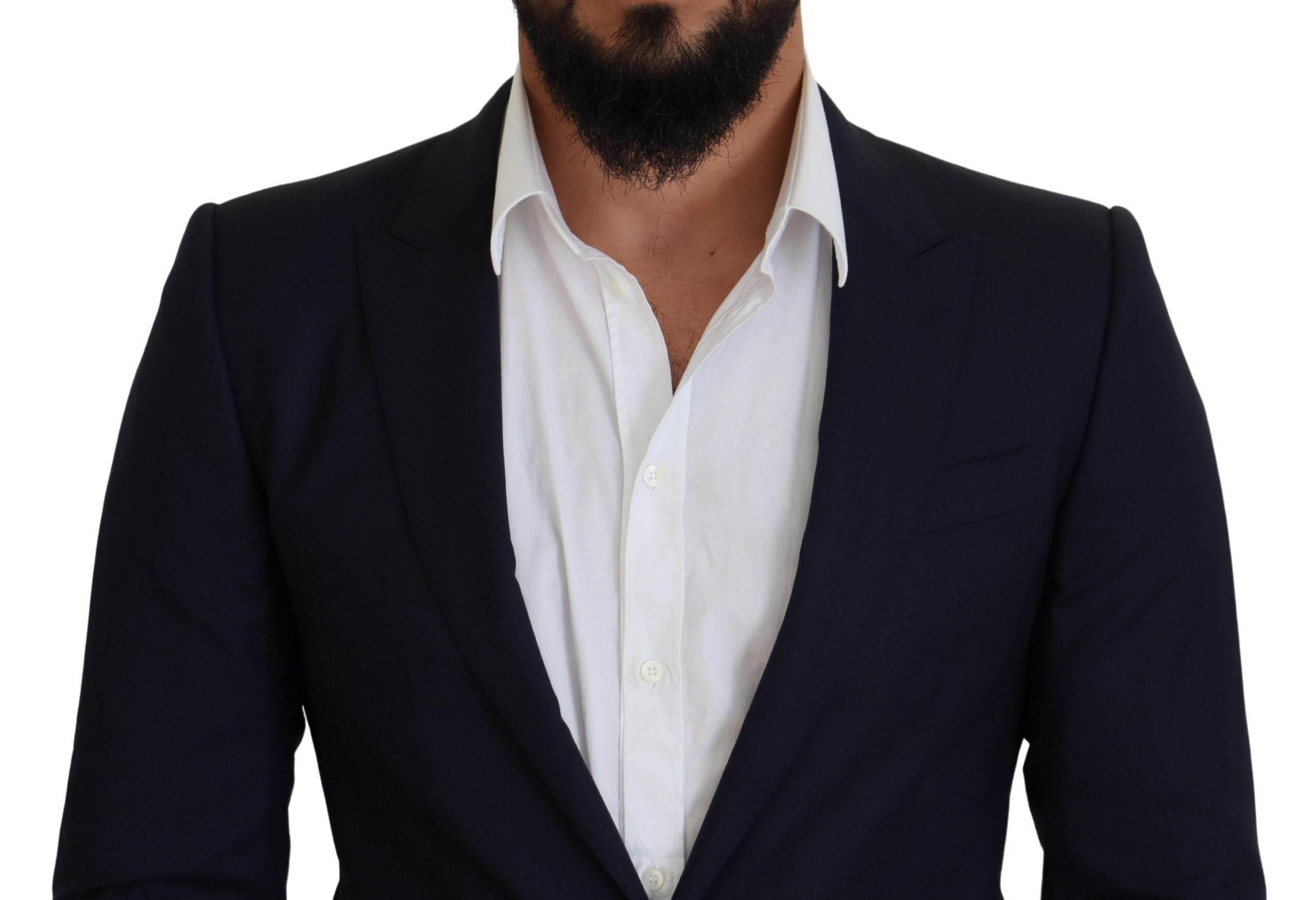 Dolce & Gabbana Blue Wool Slim Fit Formal Coat Blazer - Hilstor