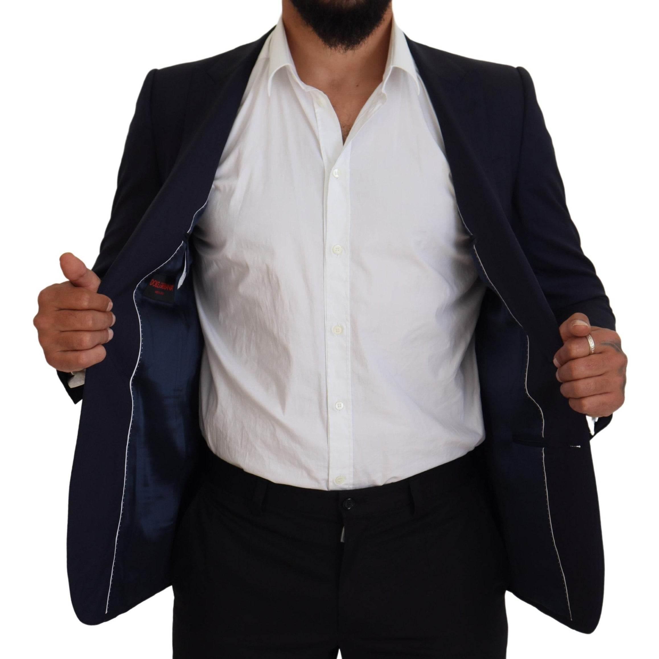 Dolce & Gabbana Blue Wool Slim Fit Formal Coat Blazer - Hilstor