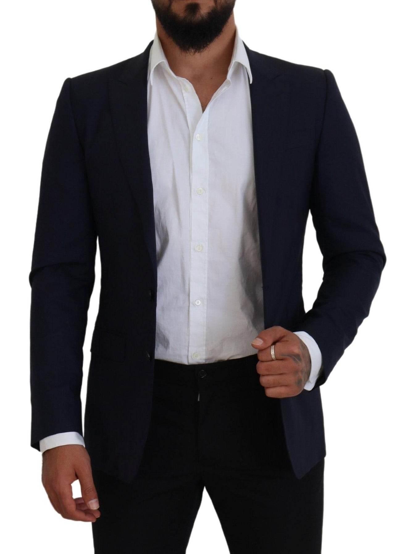 Dolce & Gabbana Blue Wool Slim Fit Formal Coat Blazer - Hilstor